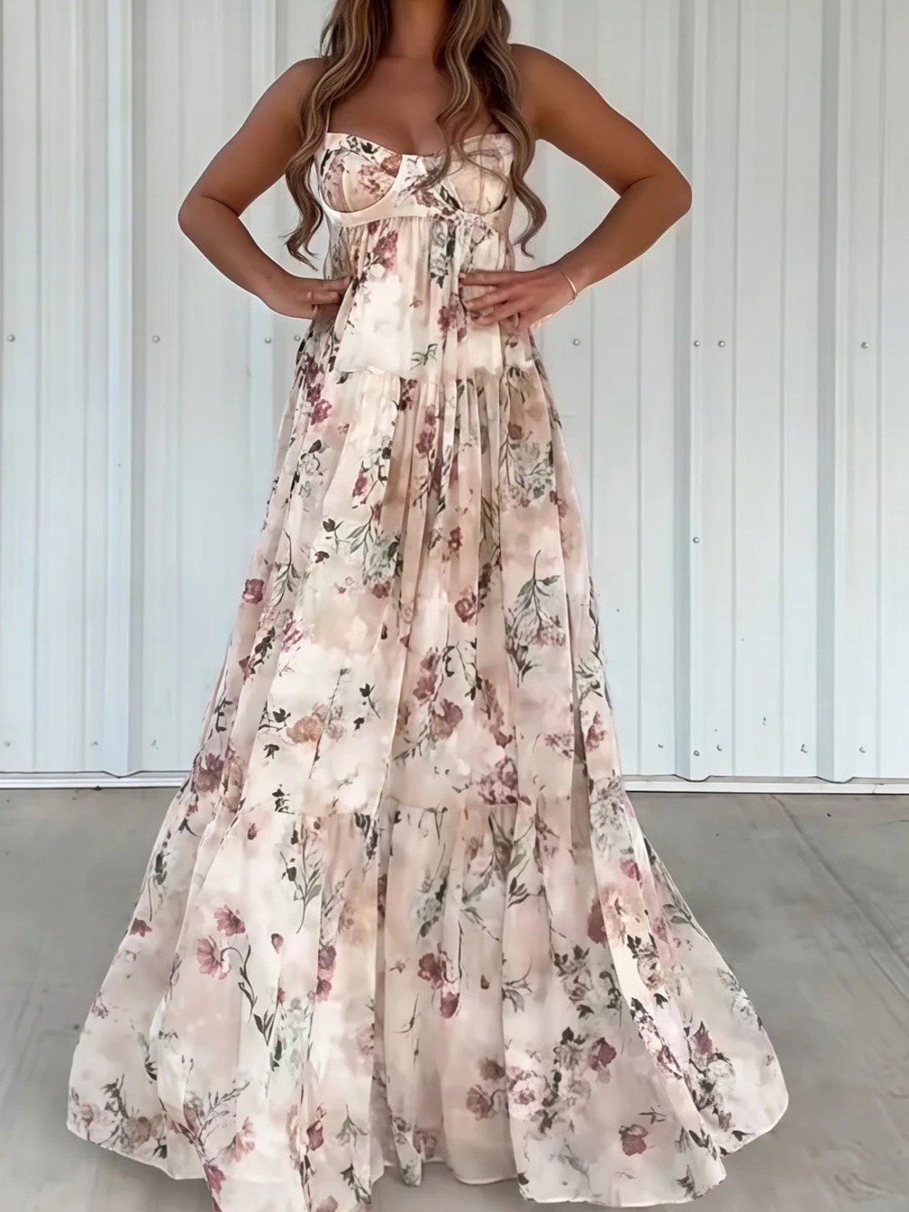 Floral Strapless Maxi Dress - Blush Pink